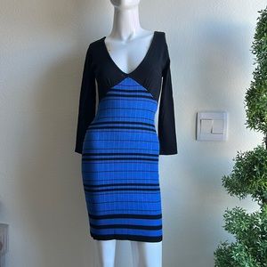 DEREK HEART BLACK BLUE STRIPE SWEATER DRESS SIZE S NWT